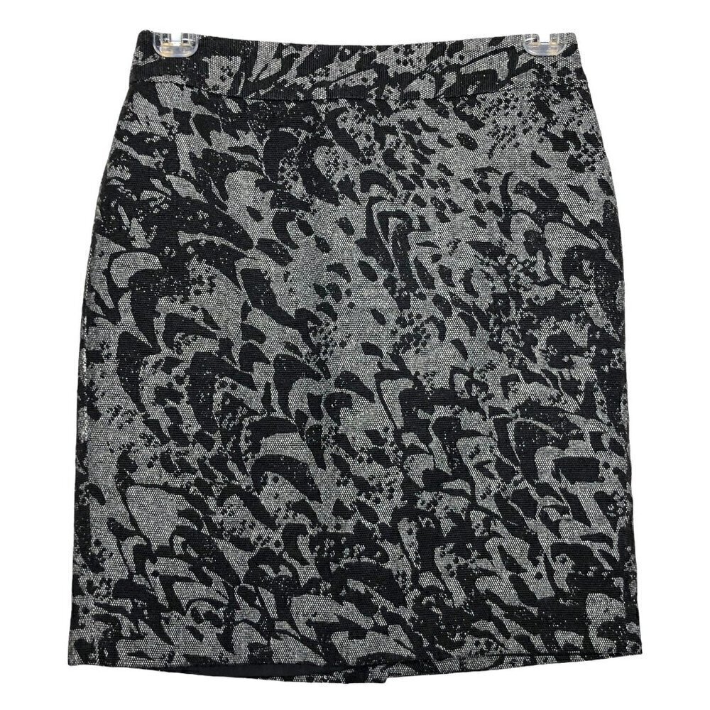Ann TAYLOR - Cotton Black & White Woven Lace Pattern Pencil Skirt Size 4P Petite